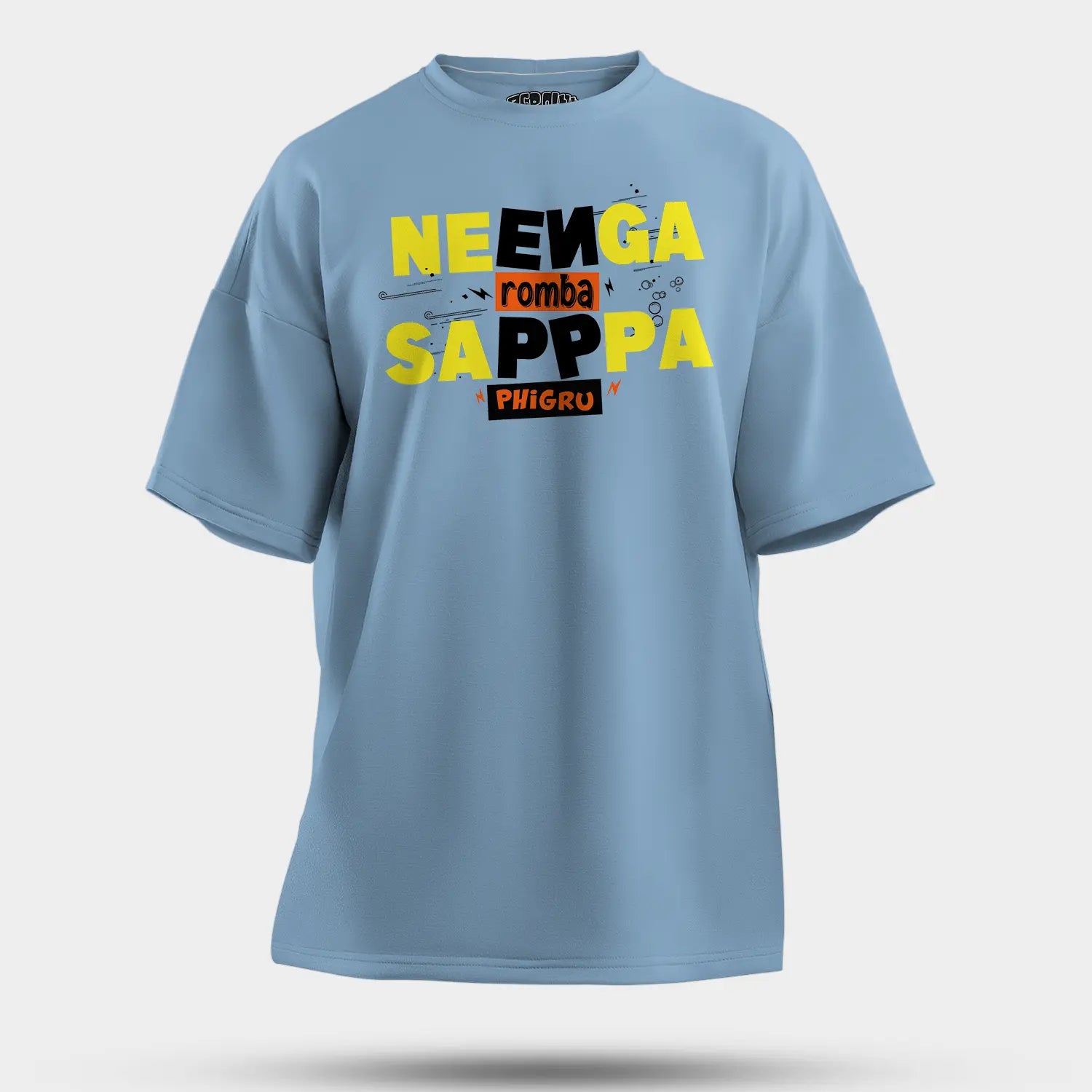 Neenga Romba Sappaa Phigru Men/Unisex Oversized T-Shirt in Baby Blue Color