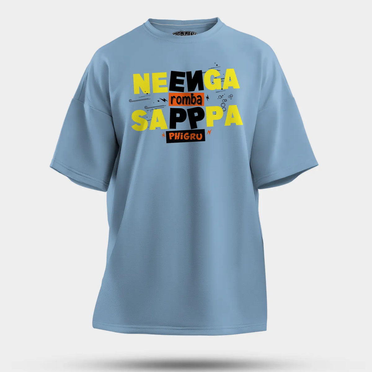 Neenga Romba Sappaa Phigru Men/Unisex Oversized T-Shirt in Baby Blue Color