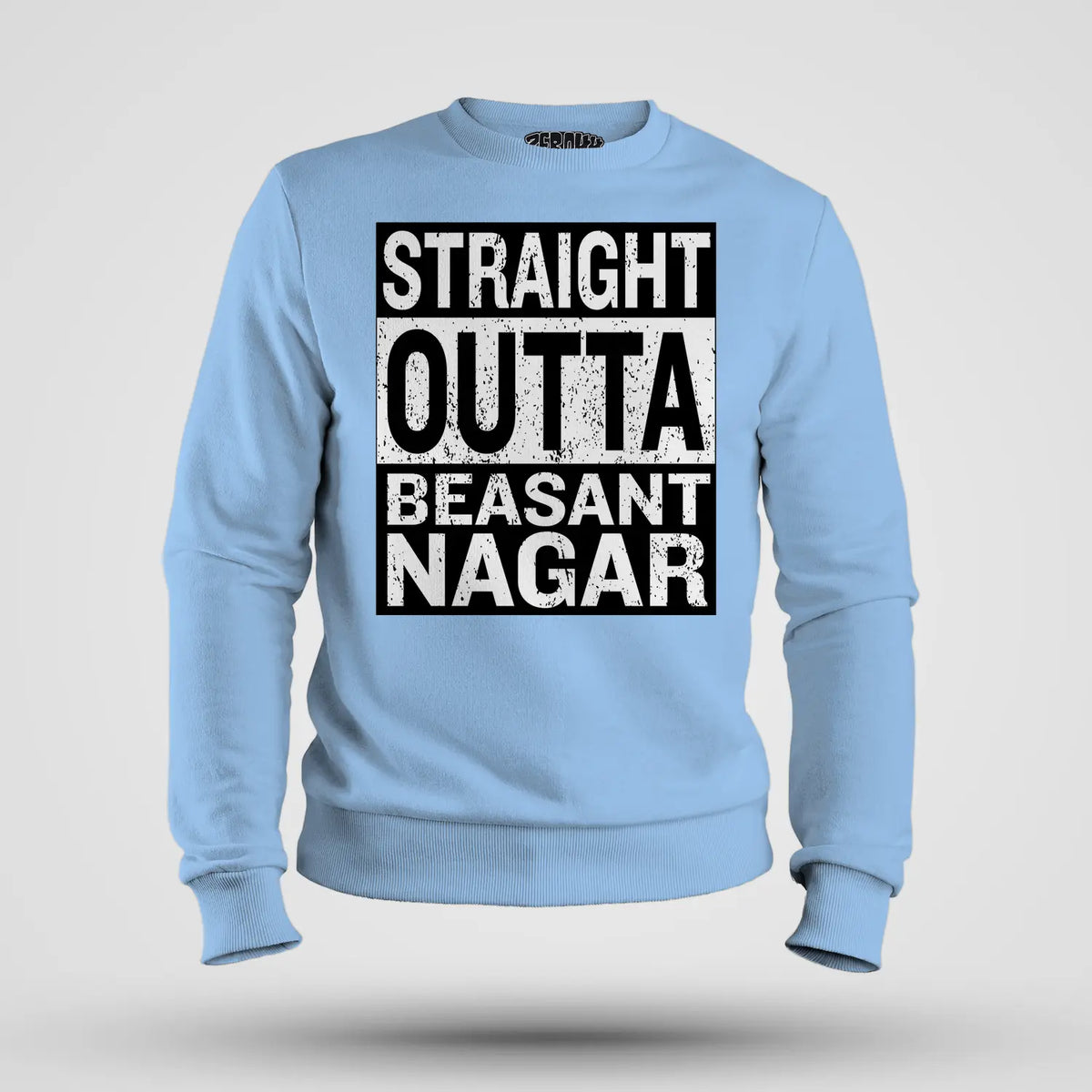 Straight Outta Beasant Nagar Men/Unisex Sweatshirt in Baby Blue Color
