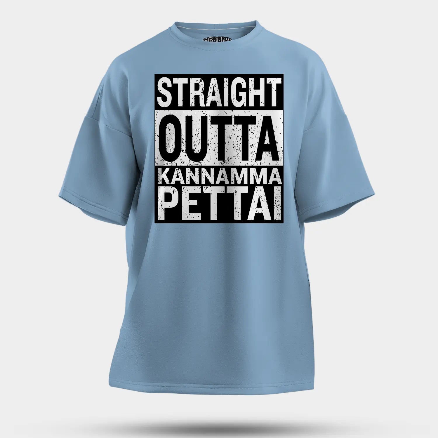 Straight Outta Kannamma Pettai Men/Unisex Oversized T-Shirt in Baby Blue Color
