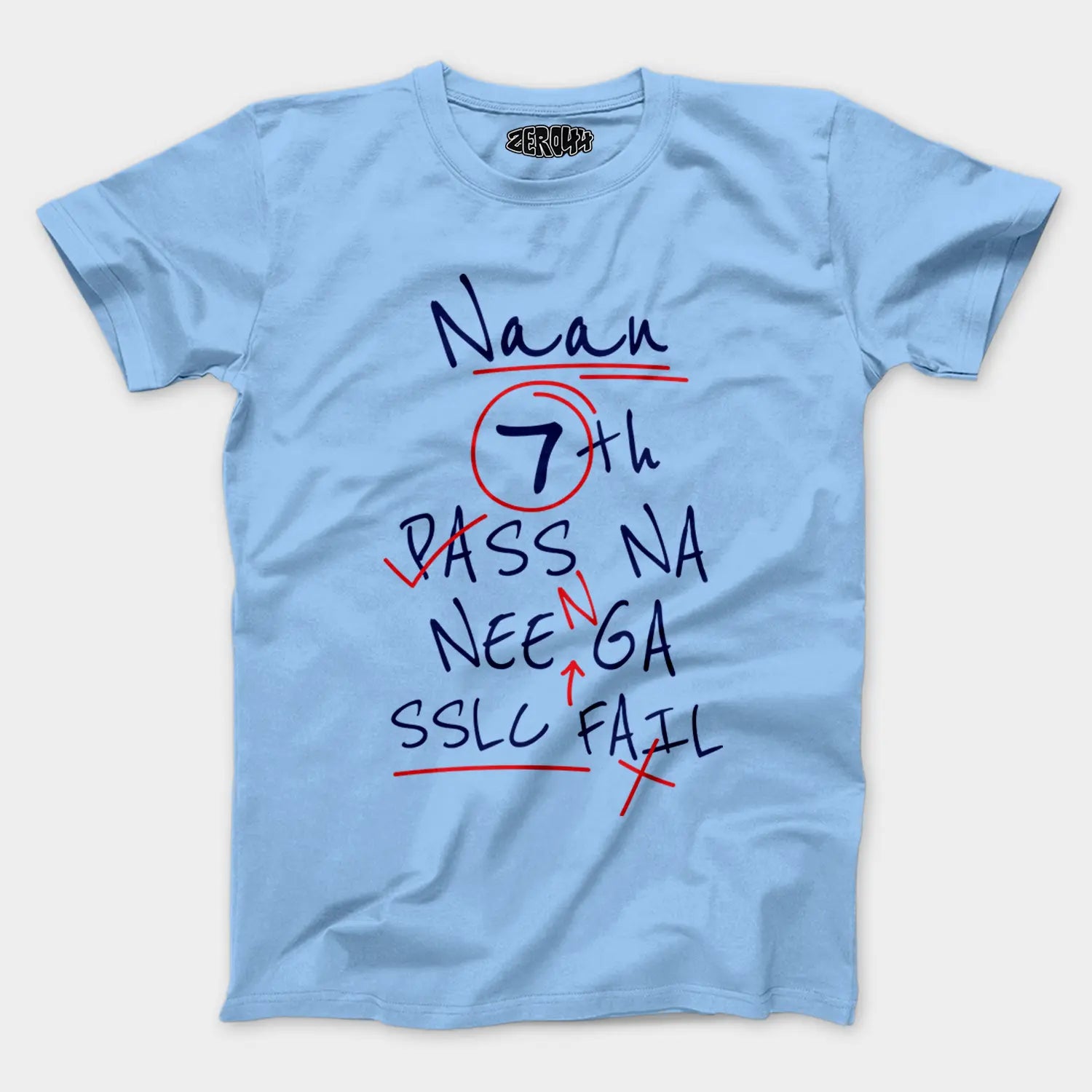 Naan 7Th Pass Na, Neenge Sslc Fail Men/Unisex T-Shirt in Baby Blue Color