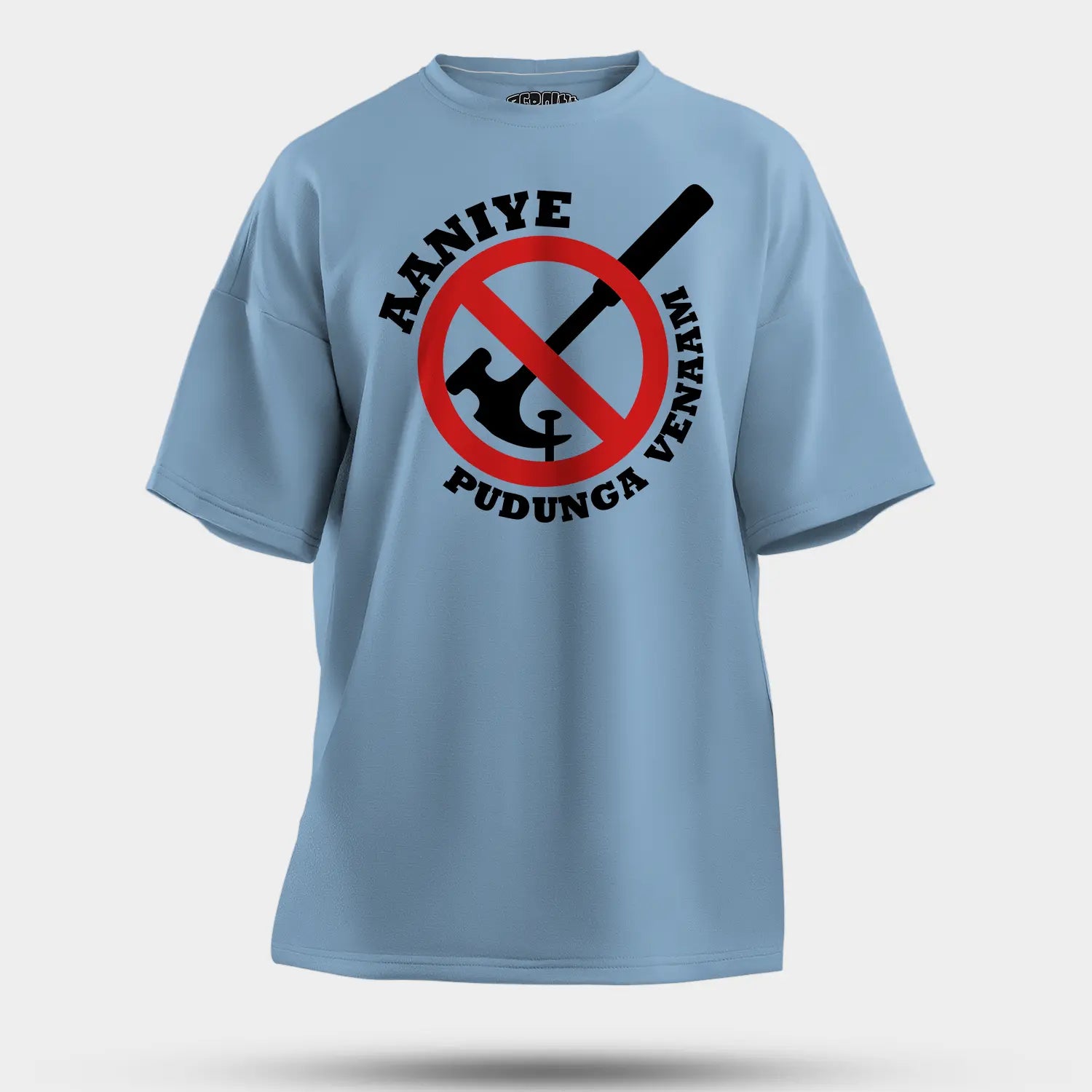 Aaniye Pudunga Venaam Men/Unisex Oversized T-Shirt in Baby Blue Color