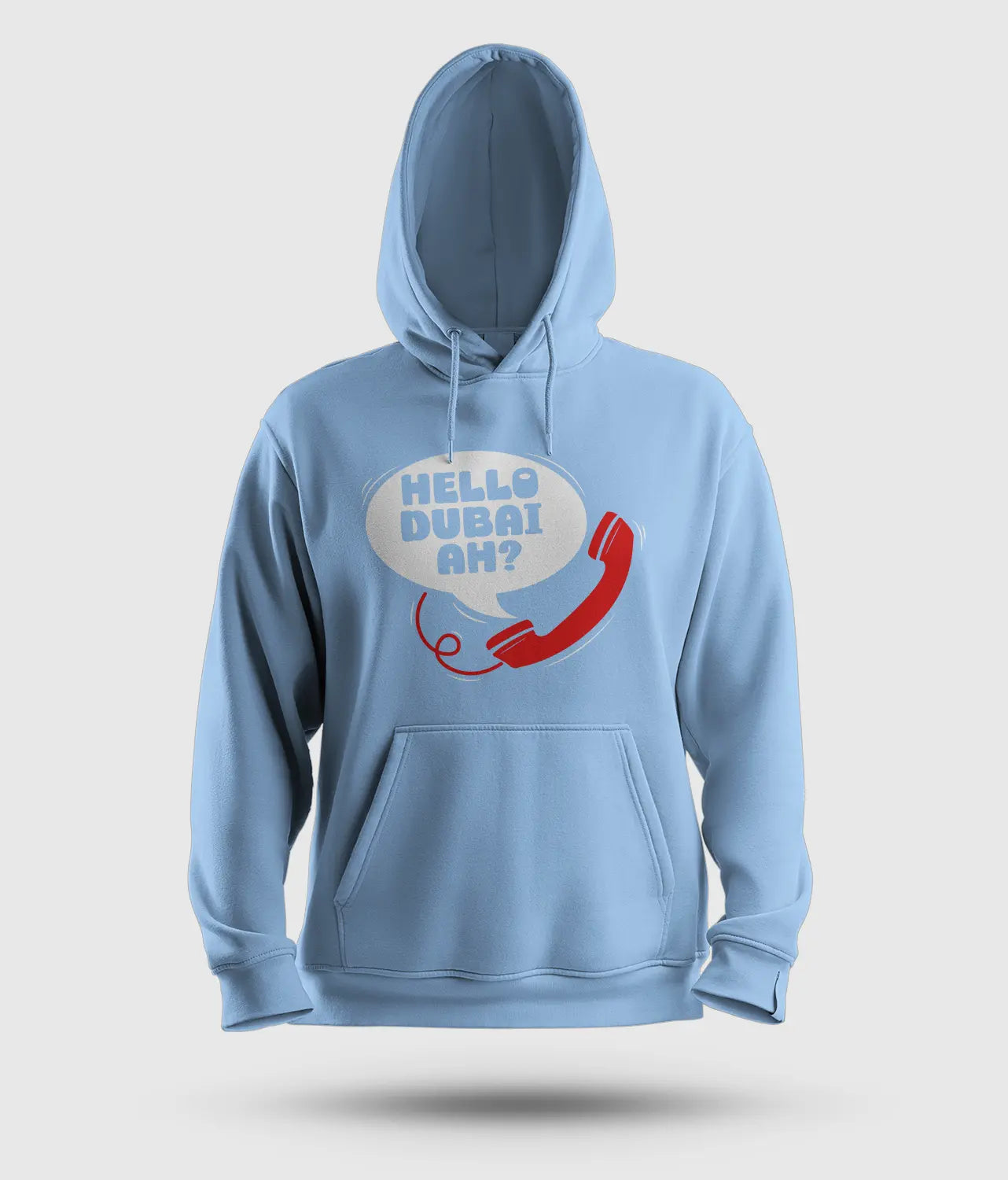 Hello Dubai Ah? Men/Unisex Hoodie in Baby Blue Color