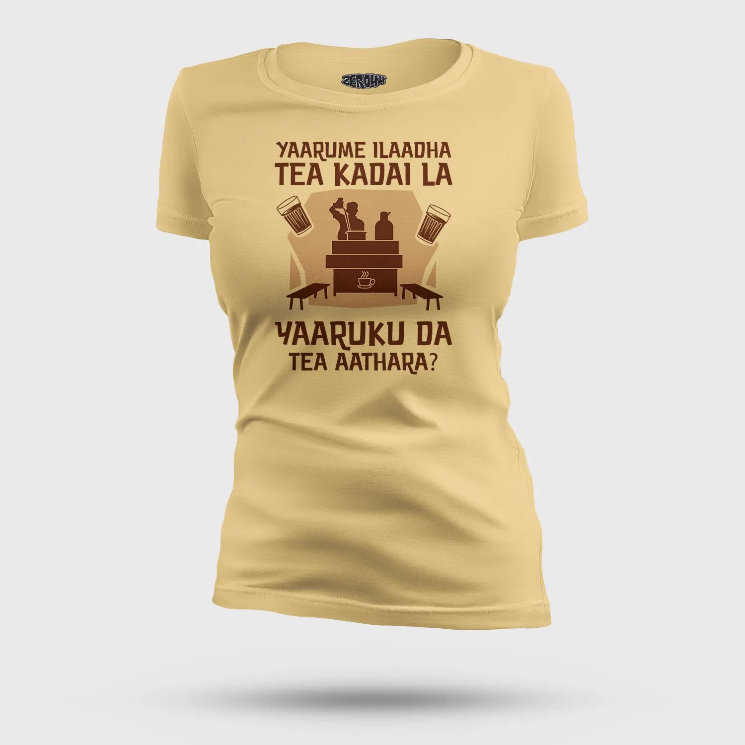 Yaarume Ilaadha Tea Kadai La Yaaruku Da Tea Aathara? Women's T-Shirt in Beige Color