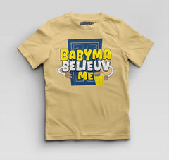 Babyma Belieuv Me Boys Round Neck T-Shirt in Beige Color