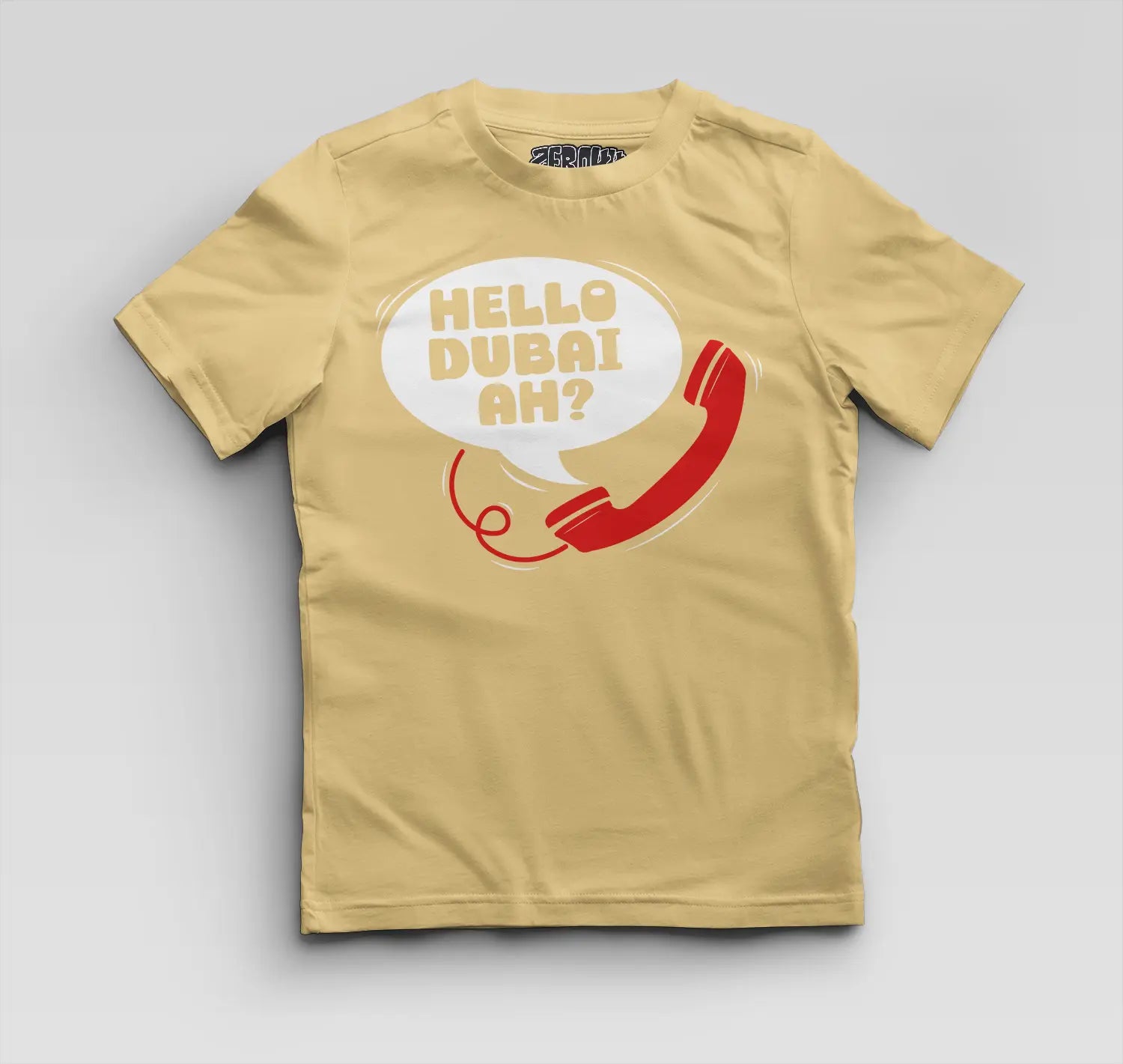 Hello Dubai Ah? Boys Round Neck T-Shirt in Beige Color
