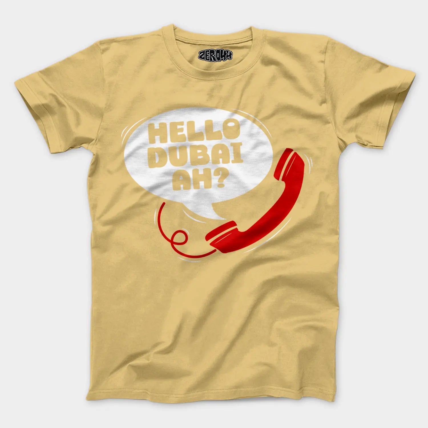 Hello Dubai Ah? Men/Unisex T-Shirt in Beige Color