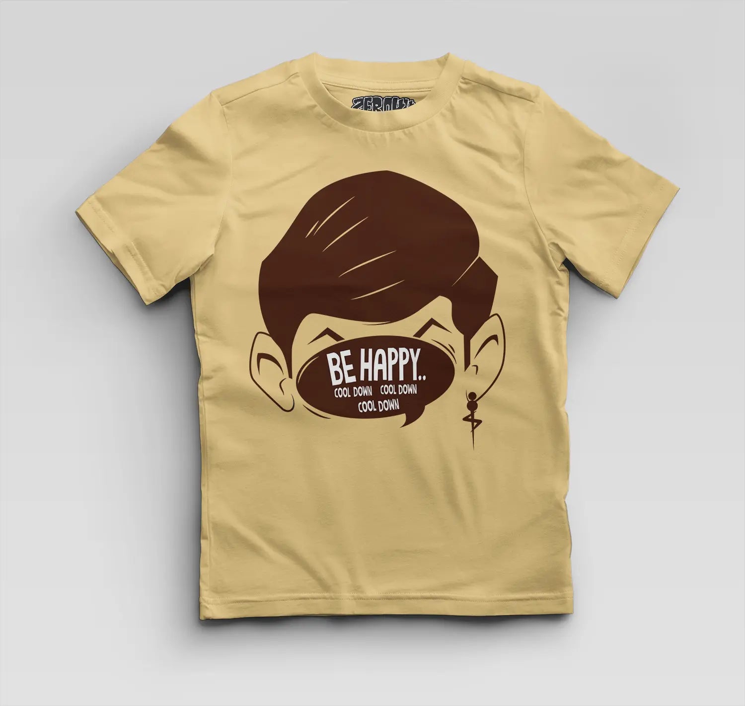 Be Happy Cool Down Cool Down Cool Down Boys Round Neck T-Shirt in Beige Color