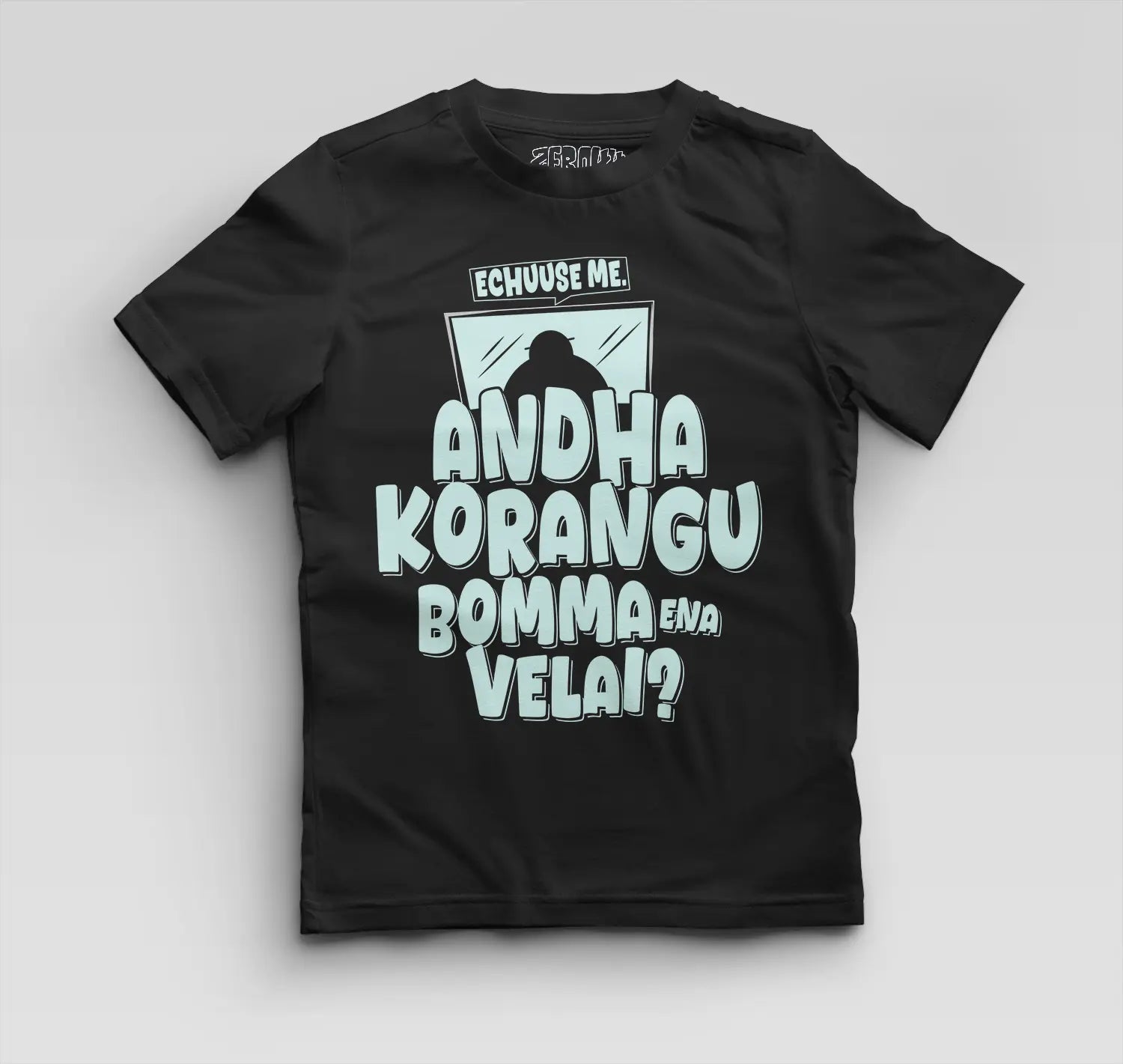 Echuuse Me Andha Korangu Bomma Ena Velai Boys Round Neck T-Shirt in Black Color