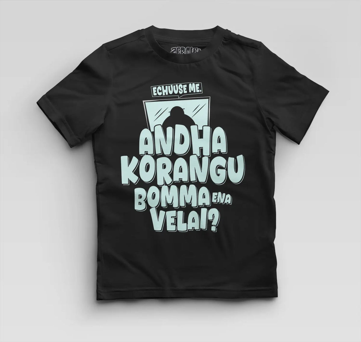 Echuuse Me Andha Korangu Bomma Ena Velai Boys Round Neck T-Shirt in Black Color