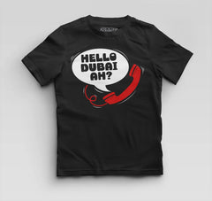 Hello Dubai Ah? Boys Round Neck T-Shirt in Black Color