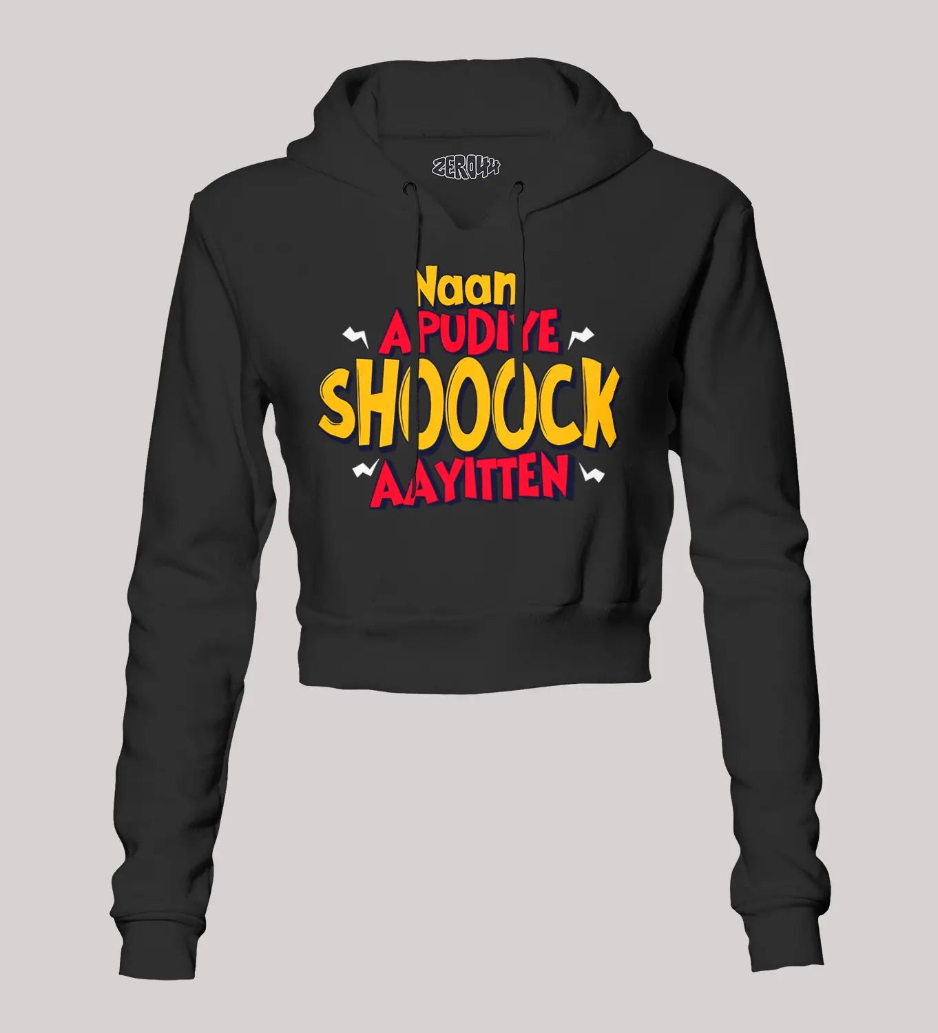 Naan Apudiye Shoooock Aayitten Women's Crop Hoodies in Black Color