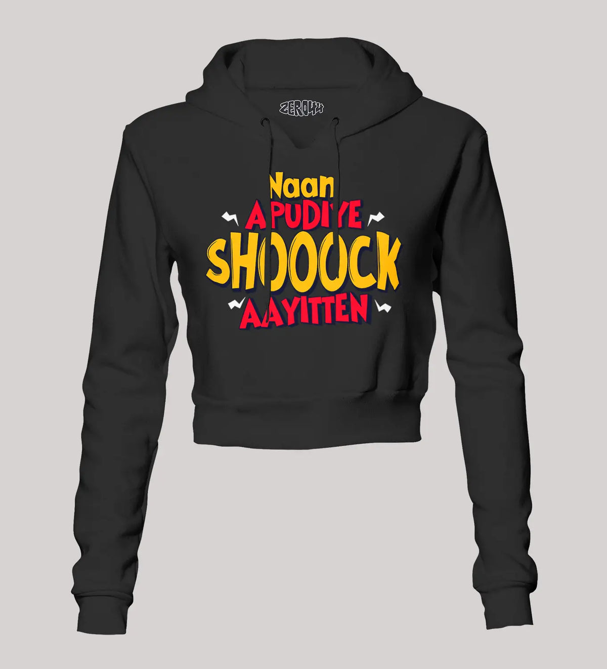 Naan Apudiye Shoooock Aayitten Women's Crop Hoodies in Black Color