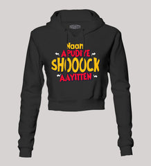 Naan Apudiye Shoooock Aayitten Women's Crop Hoodies in Black Color