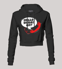 Hello Dubai Ah? Women's Crop Hoodies in Black Color
