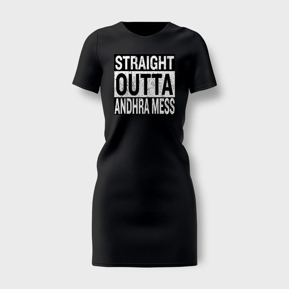 Straight Outta Andhra Mess Women's T-Shirt Dress in Black Color