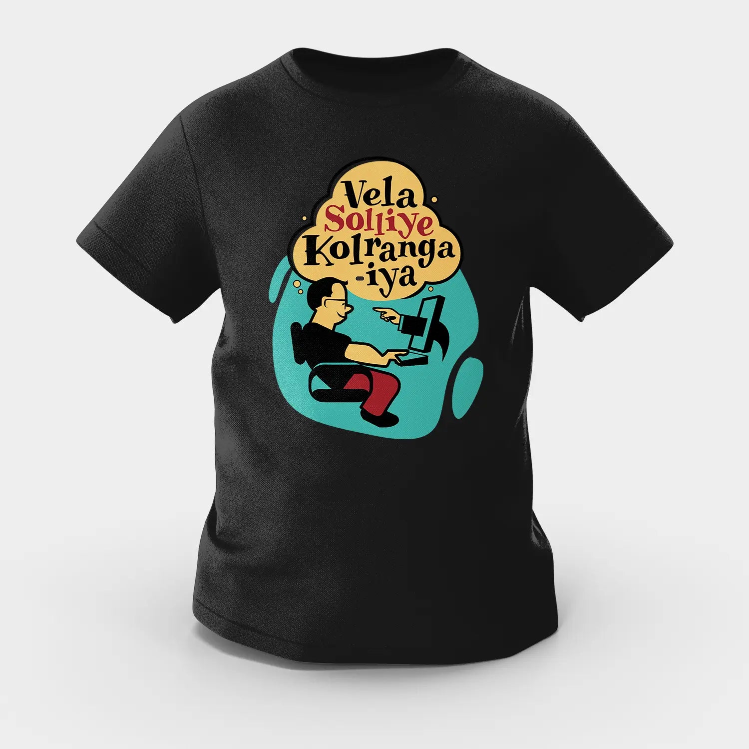 Vela Soliye Kolrangaiya Girls Round Neck T-Shirt in Black Color