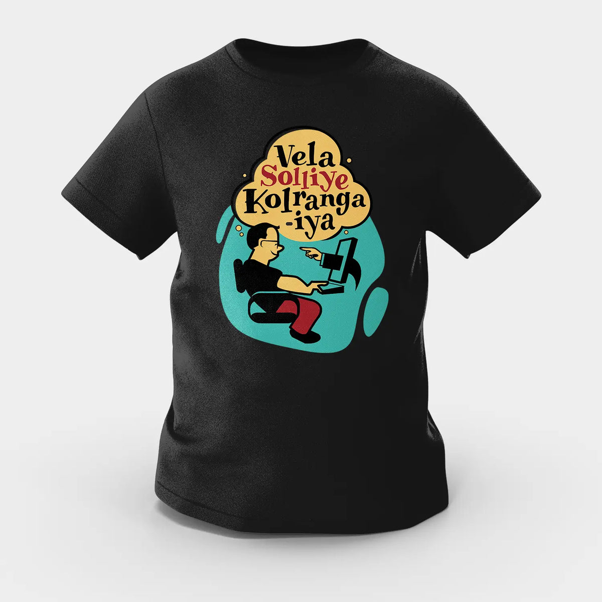 Vela Soliye Kolrangaiya Girls Round Neck T-Shirt in Black Color
