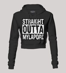 Straight Outta Mylapore Women's Crop Hoodies in Black Color