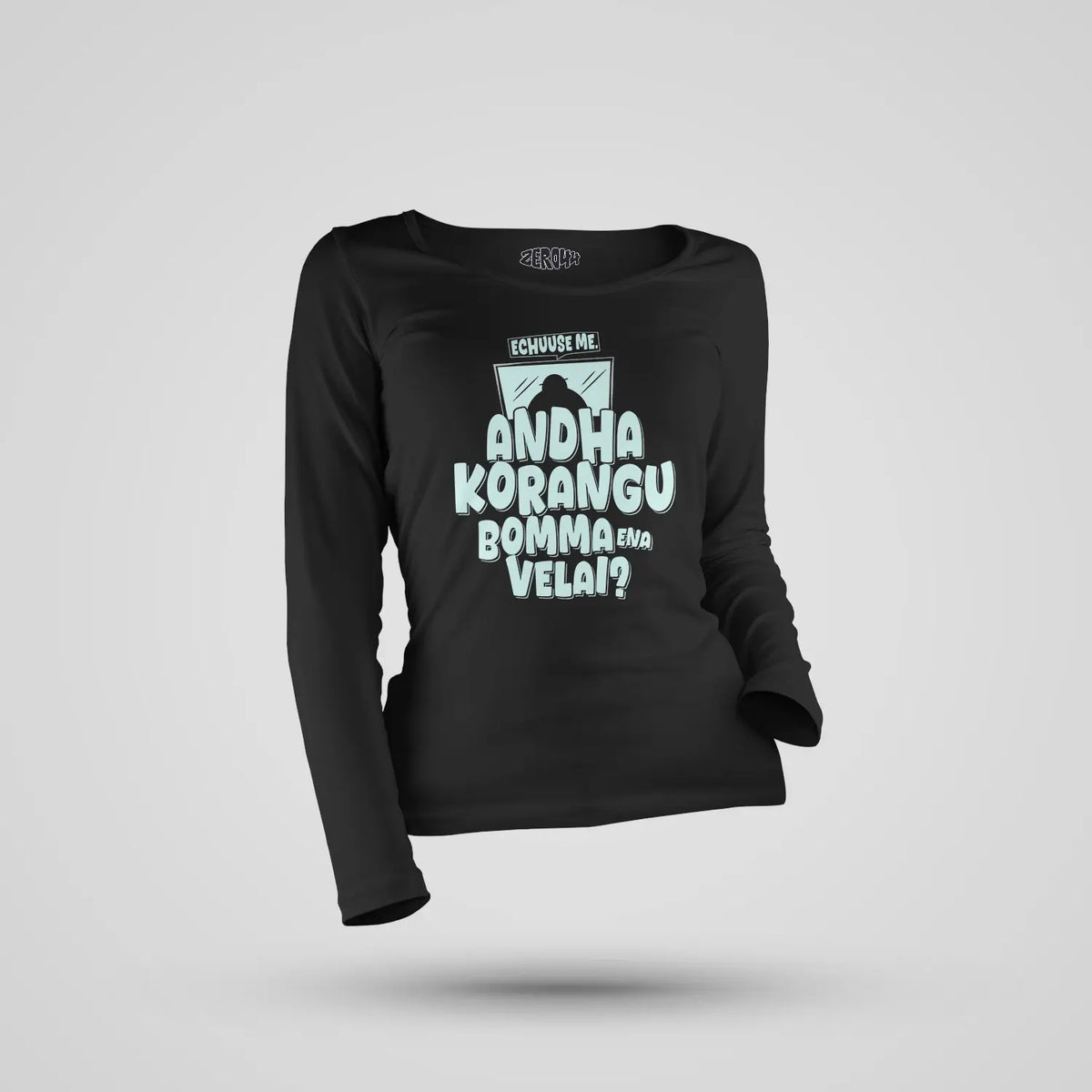 Echuuse Me Andha Korangu Bomma Ena Velai Women's Long Sleeve T-Shirt in Black Color