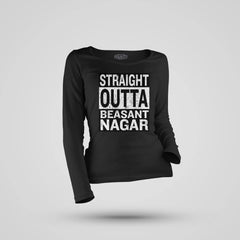 Straight Outta Beasant Nagar Women's Long Sleeve T-Shirt in Black Color