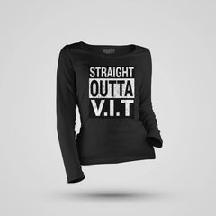 Straight Outta Vit Women's Long Sleeve T-Shirt in Black Color