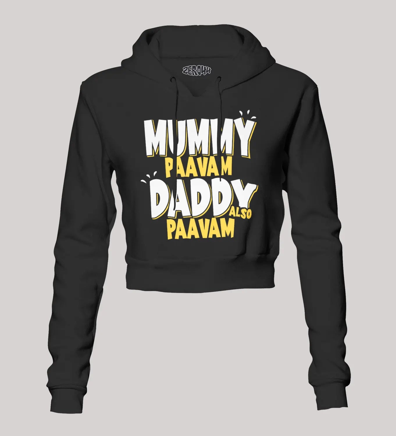 Mummy Paavam, Daddy Also Paavam Women's Crop Hoodies in Black Color