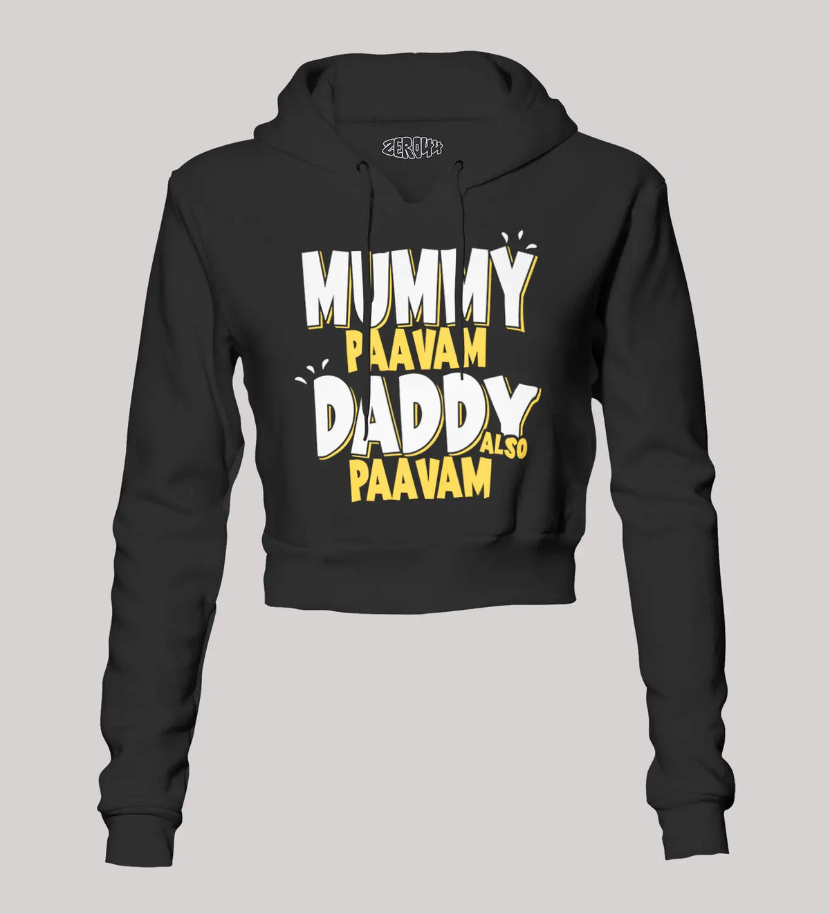 Mummy Paavam, Daddy Also Paavam Women's Crop Hoodies in Black Color