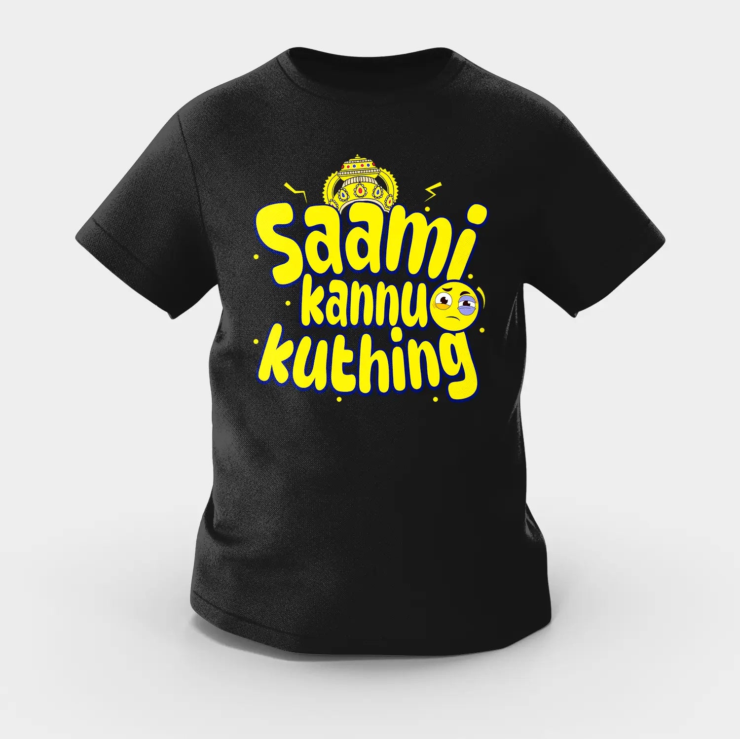 Saami Kannu Kuthing Girls Round Neck T-Shirt in Black Color