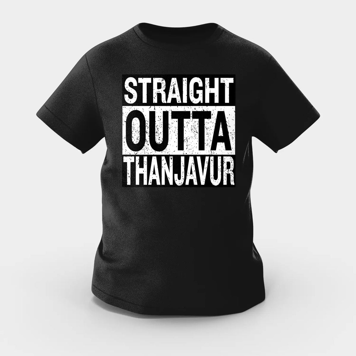 Straight Outta Thanjavur Girls Round Neck T-Shirt in Black Color