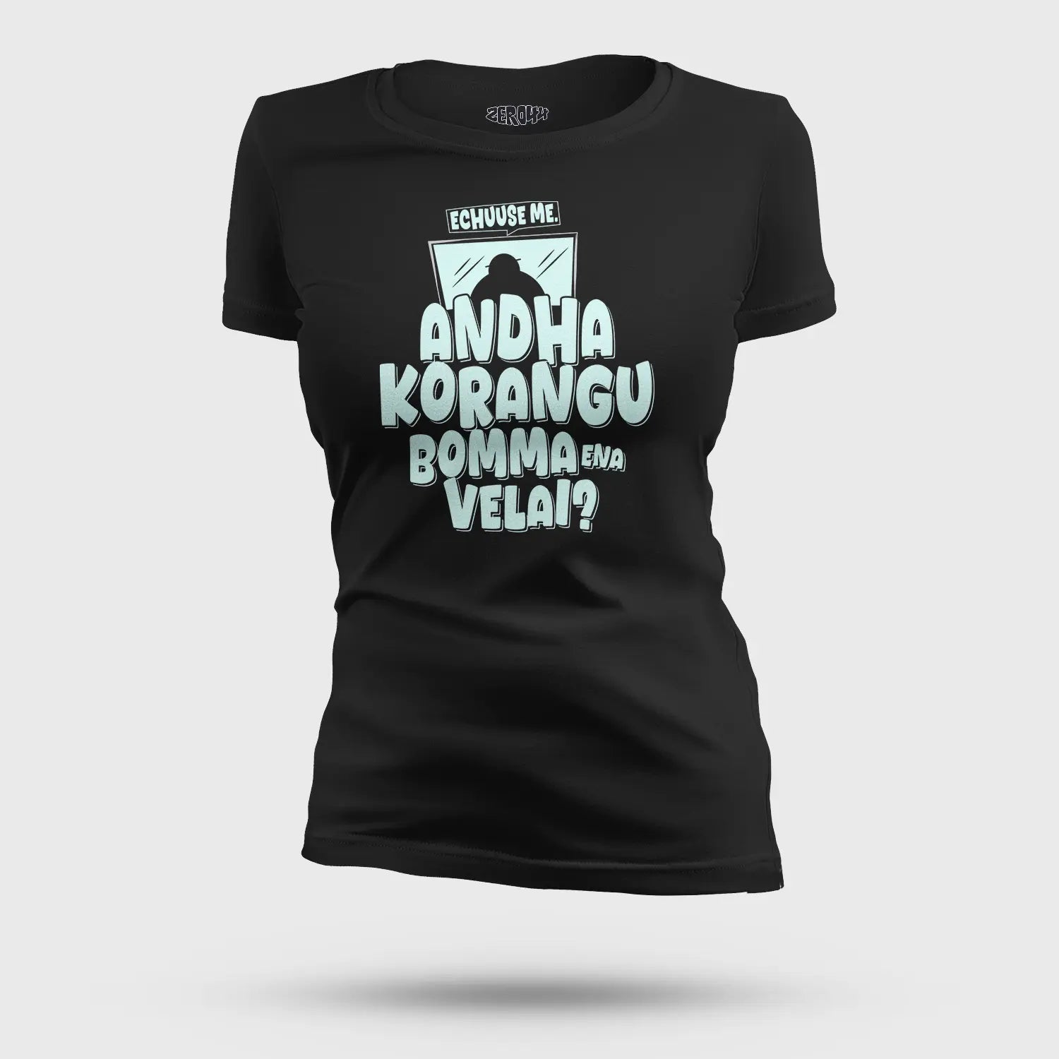Echuuse Me Andha Korangu Bomma Ena Velai Women's T-Shirt in Black Color