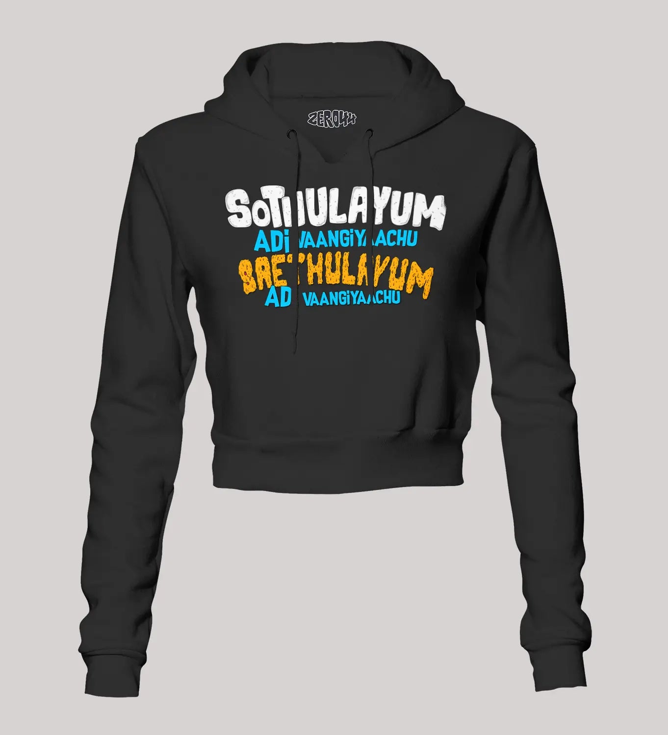 Sothulayum Adi Vaangiyaachu Saethulayum Adi Vaangiyaachu Women's Crop Hoodies in Black Color