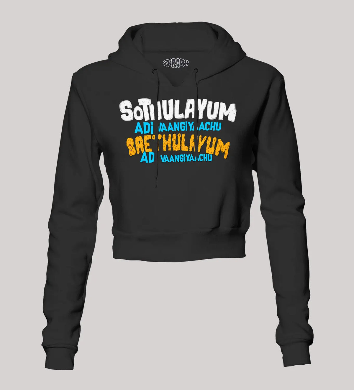 Sothulayum Adi Vaangiyaachu Saethulayum Adi Vaangiyaachu Women's Crop Hoodies in Black Color