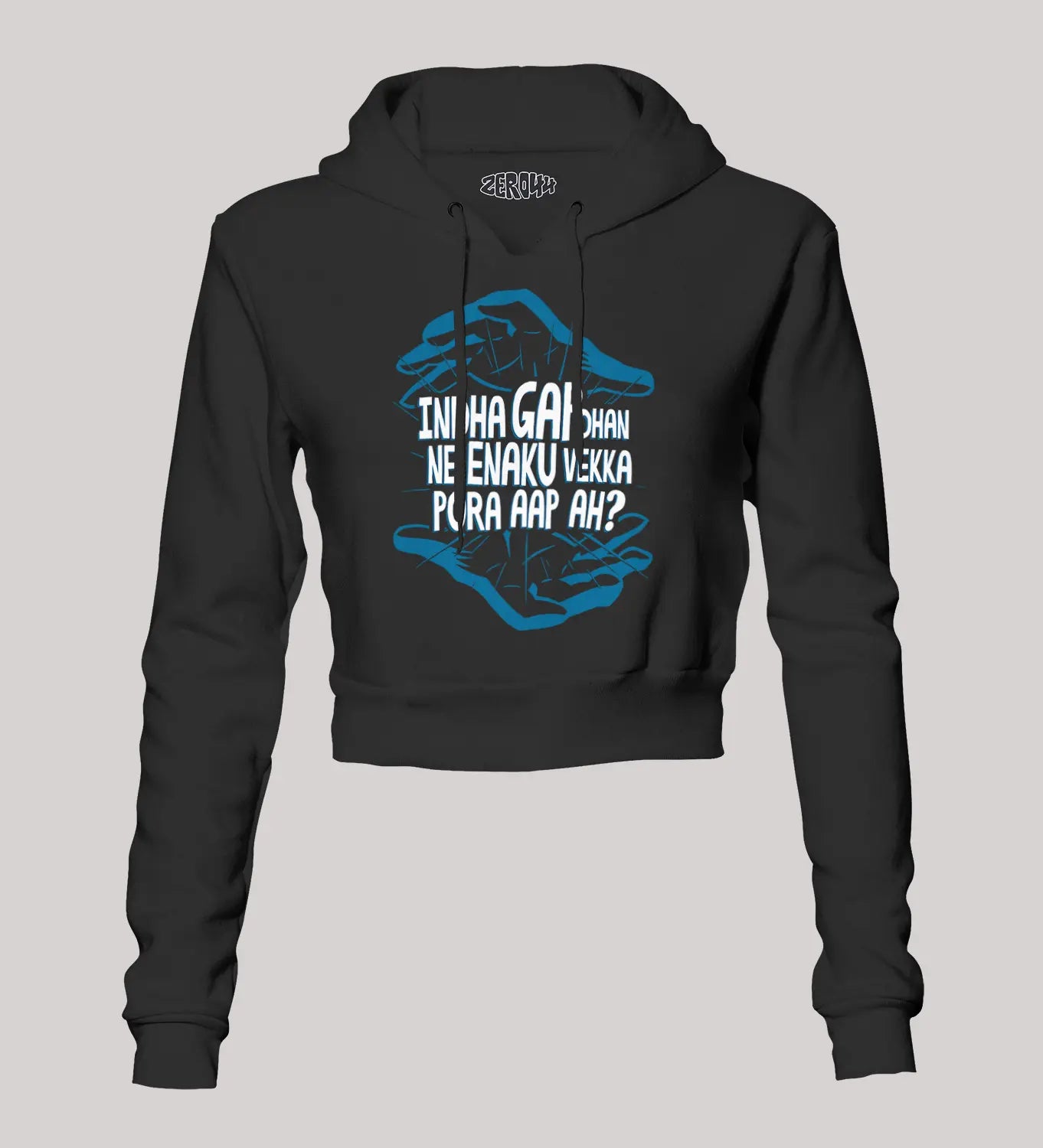 Indha Gap Dhan Ne Enaku Vekka Pora Aap Ah? Women's Crop Hoodies in Black Color
