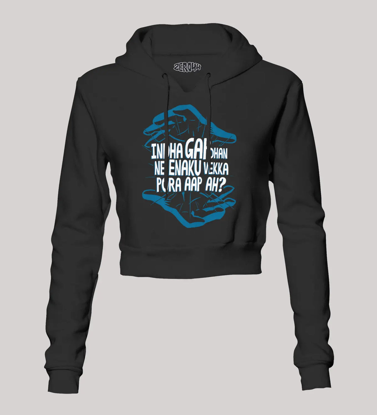 Indha Gap Dhan Ne Enaku Vekka Pora Aap Ah? Women's Crop Hoodies in Black Color