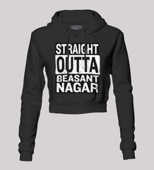 Straight Outta Beasant Nagar Women's Crop Hoodies in Black Color