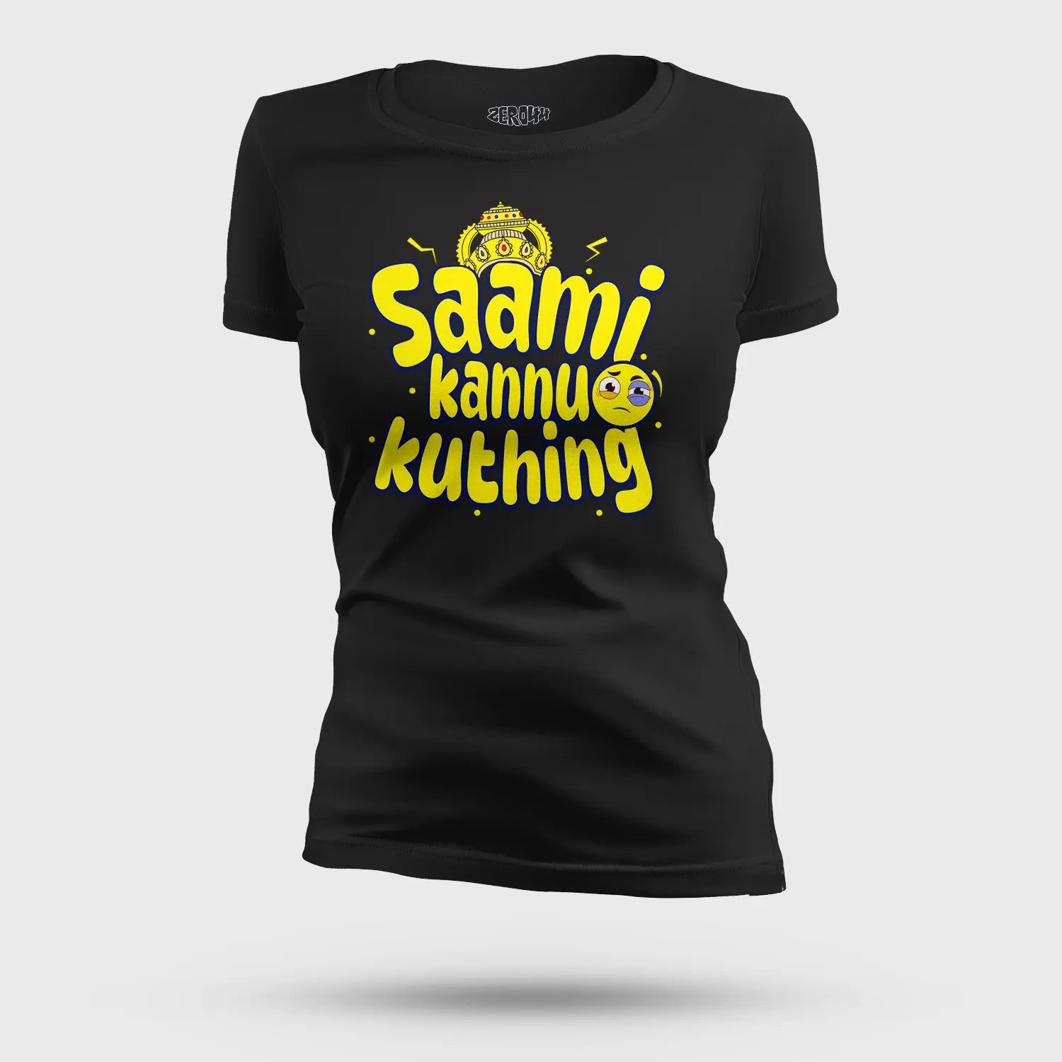 Saami Kannu Kuthing Women's T-Shirt in Black Color