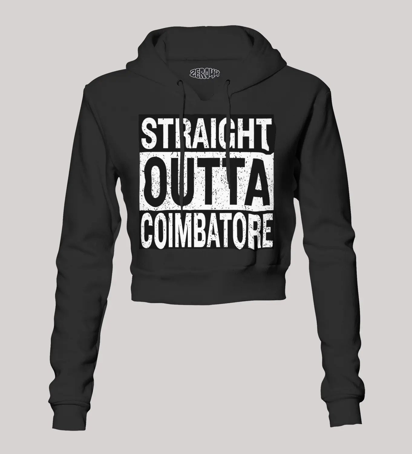 Straight Outta Coimbatore Women's Crop Hoodies in Black Color