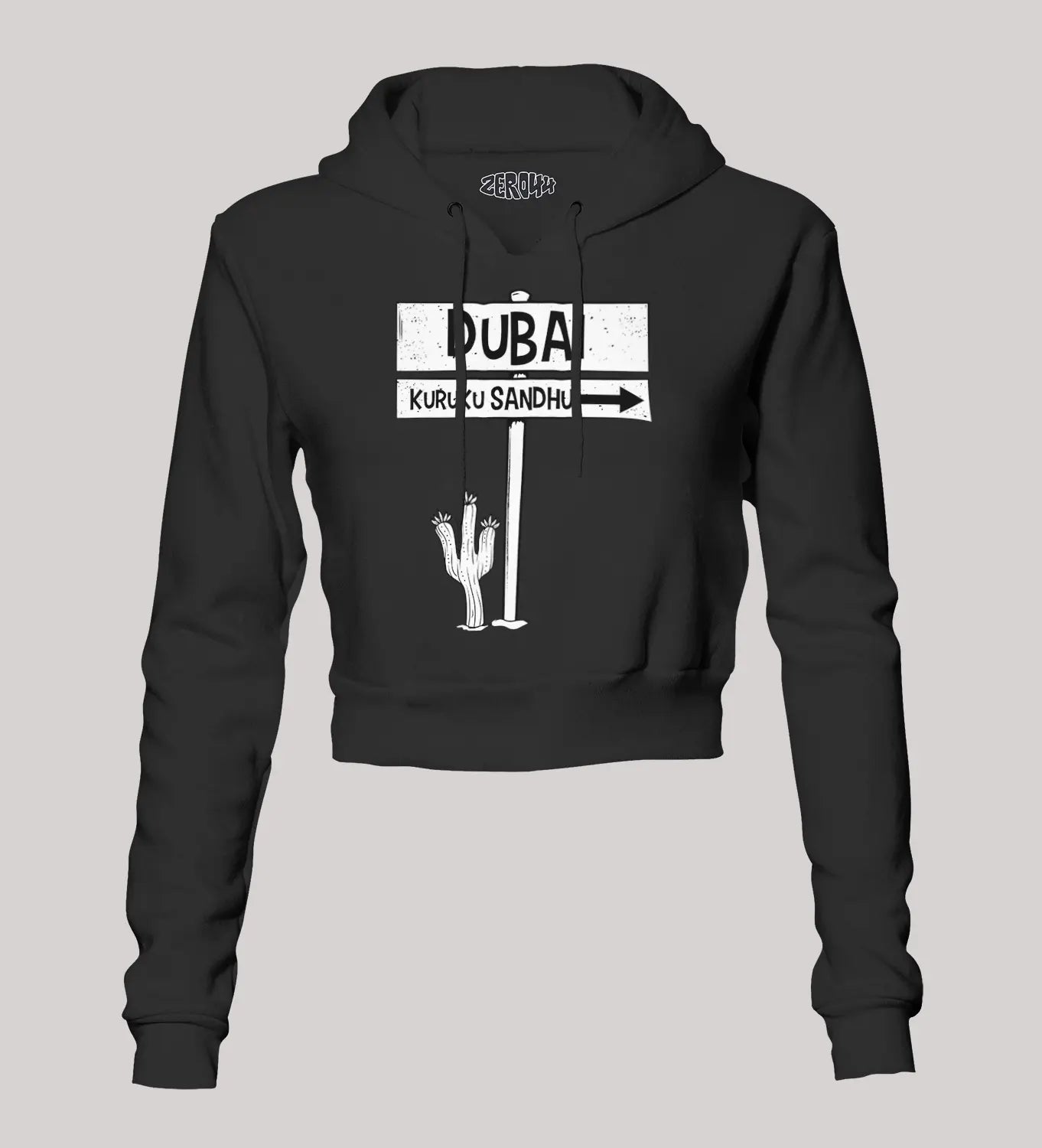 Dubai Kuruku Sandhu Women's Crop Hoodies in Black Color