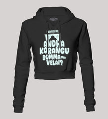 Echuuse Me Andha Korangu Bomma Ena Velai Women's Crop Hoodies in Black Color