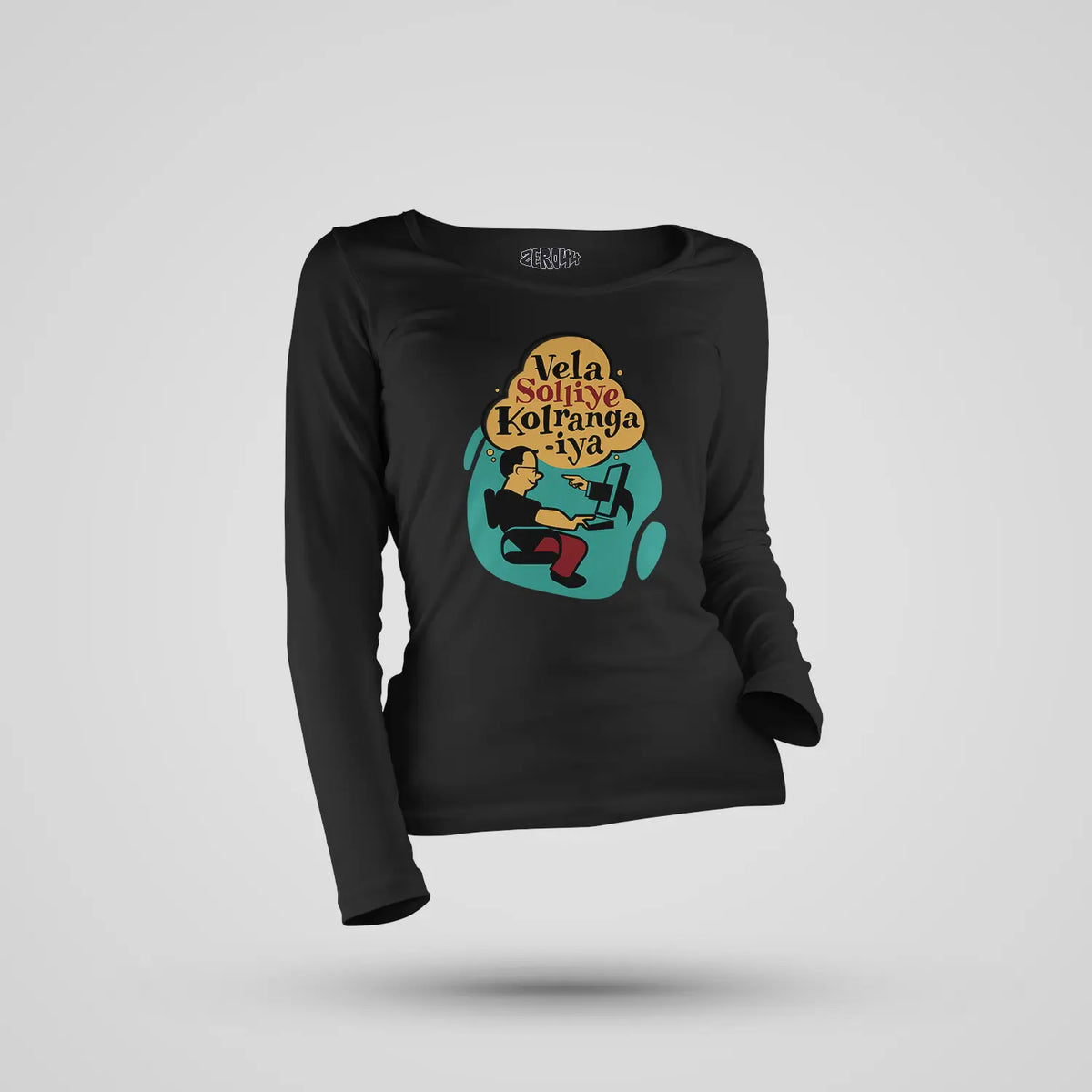 Vela Soliye Kolrangaiya Women's Long Sleeve T-Shirt in Black Color