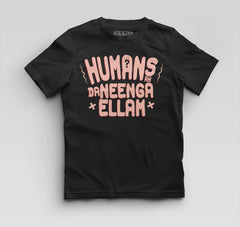 Humans Ah Da Neenga Ellam? Boys Round Neck T-Shirt in Black Color