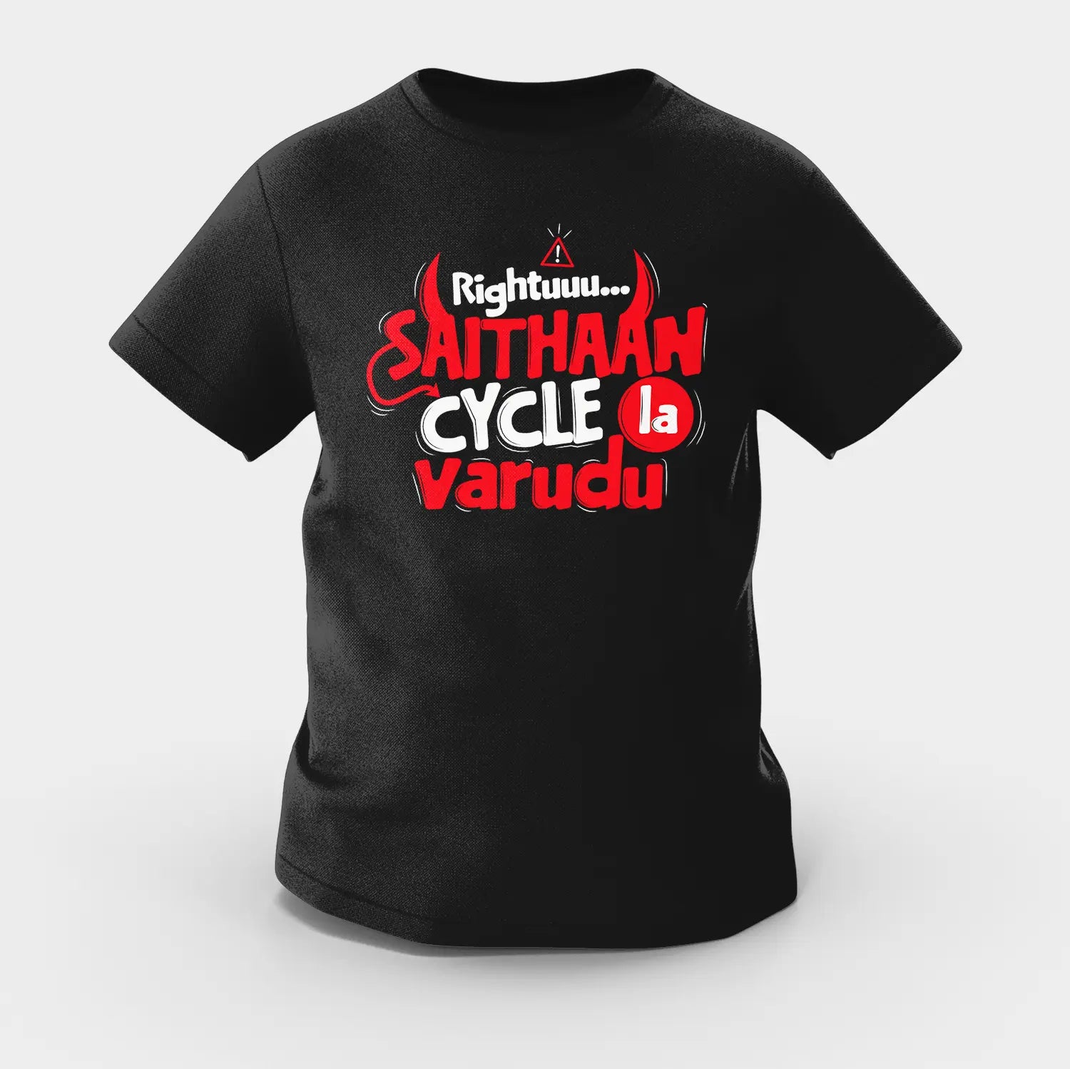 Rightuuu.. Saithaan Cycle La Varudhu Girls Round Neck T-Shirt in Black Color