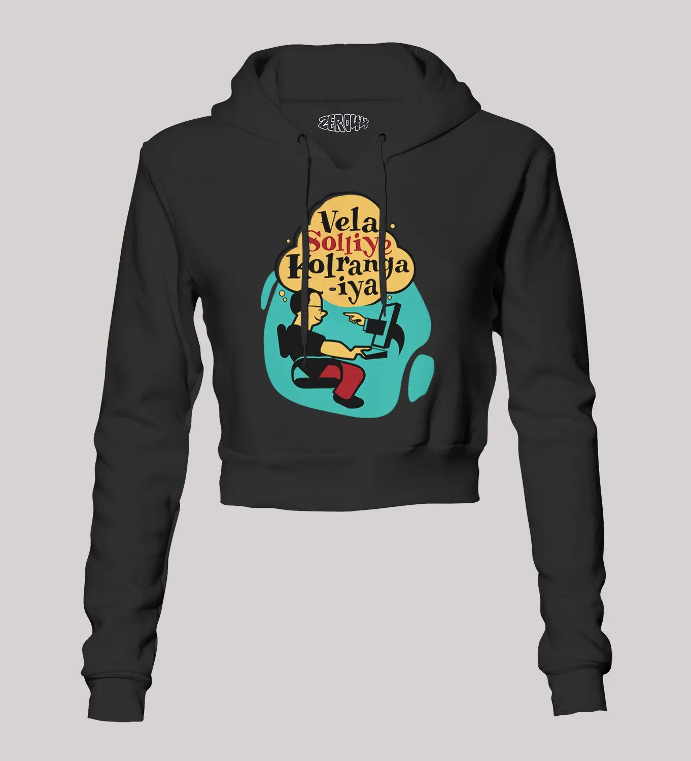 Vela Soliye Kolrangaiya Women's Crop Hoodies in Black Color