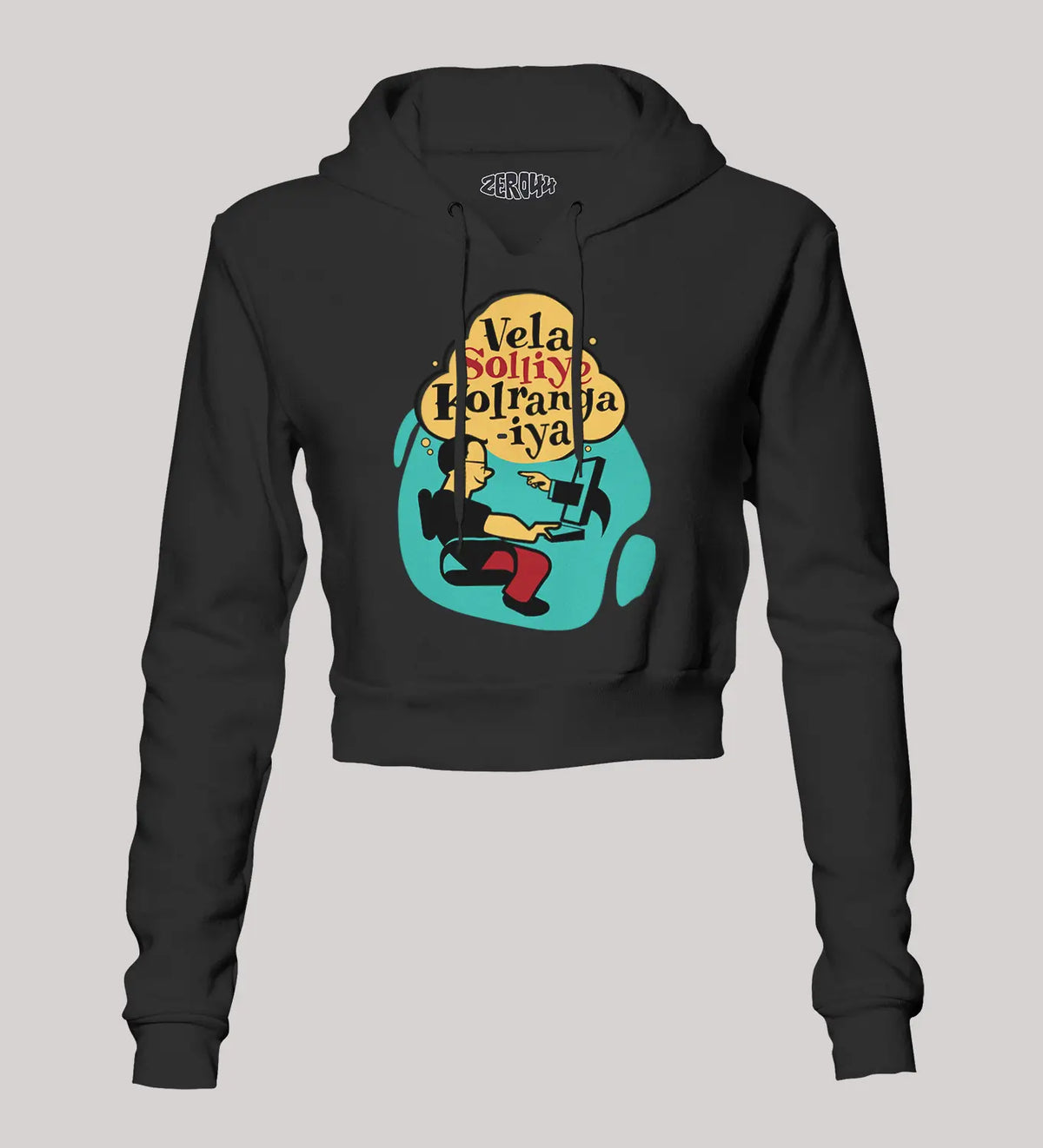 Vela Soliye Kolrangaiya Women's Crop Hoodies in Black Color