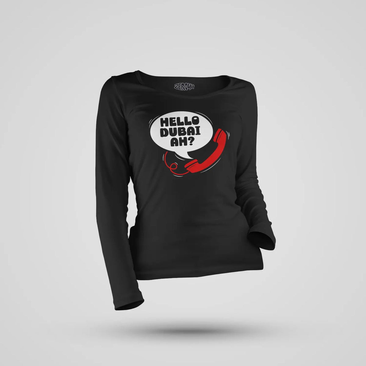 Hello Dubai Ah? Women's Long Sleeve T-Shirt in Black Color
