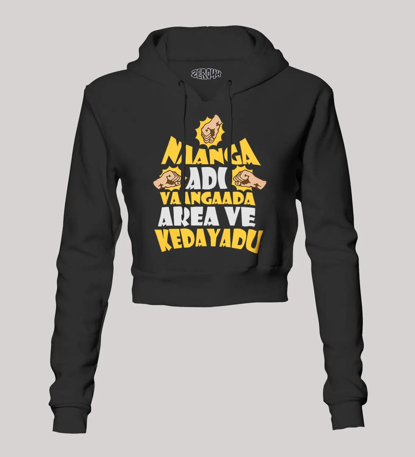 Naanga Adi Vaangada Area Ve Kedayadu Women's Crop Hoodies in Black Color