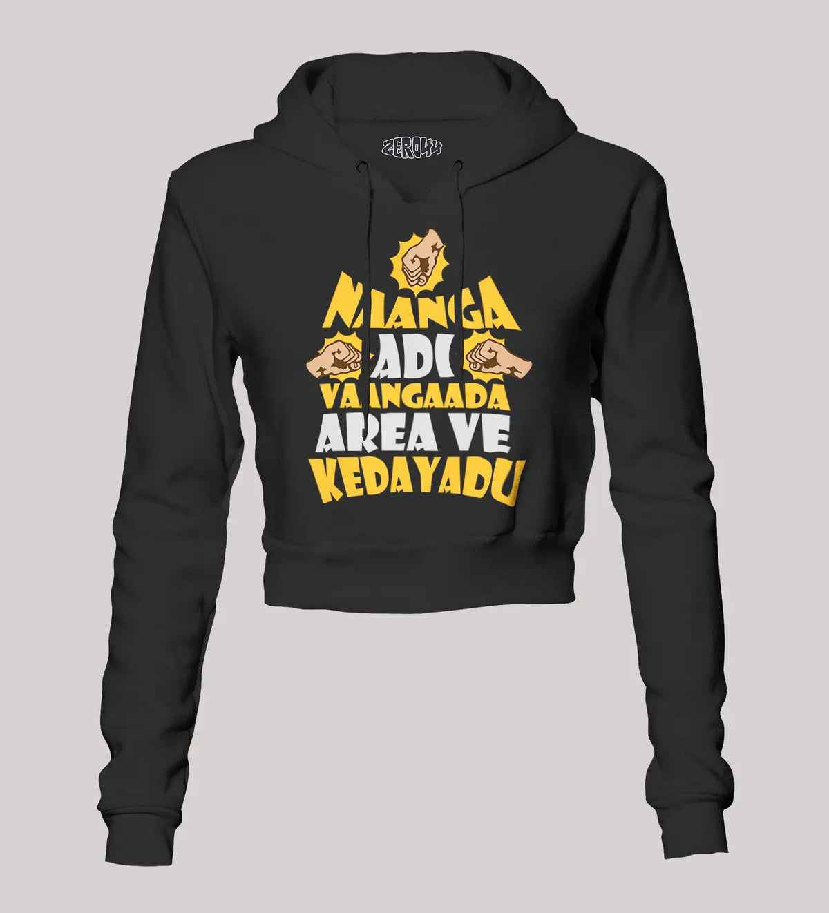 Naanga Adi Vaangada Area Ve Kedayadu Women's Crop Hoodies in Black Color