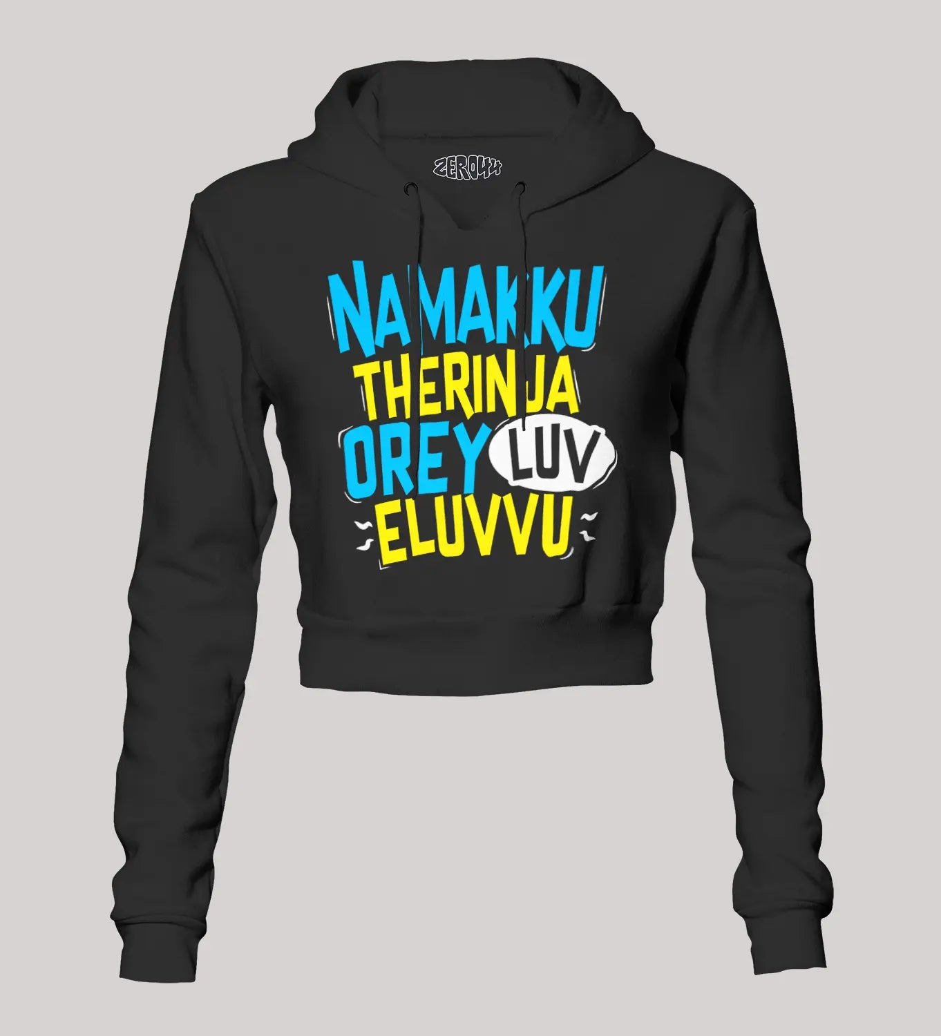 Namakku Therinja Orey Luv, Eluvvu Women's Crop Hoodies in Black Color
