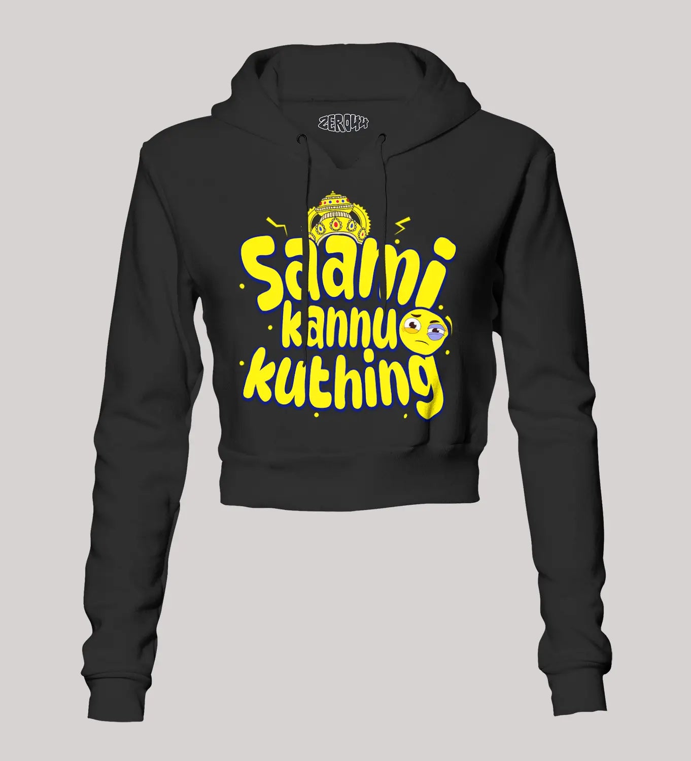 Saami Kannu Kuthing Women's Crop Hoodies in Black Color